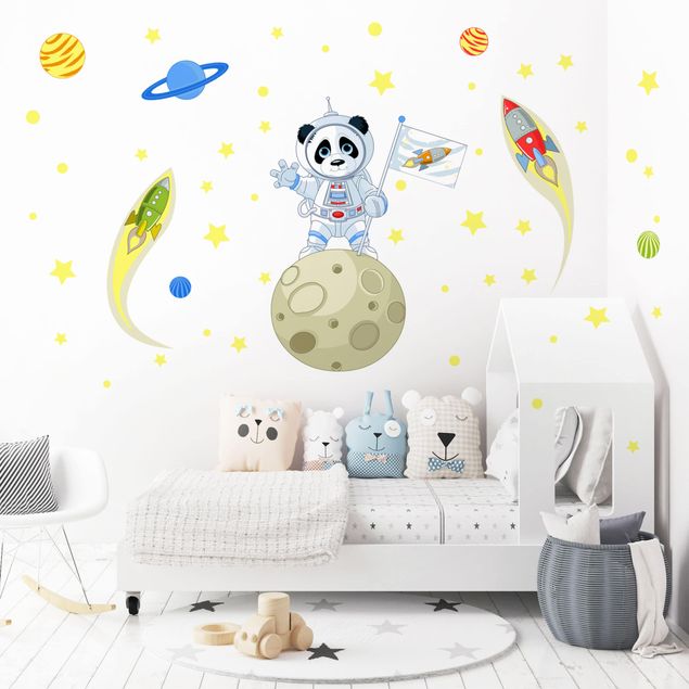 Sticker mural jungle Panda astronaute