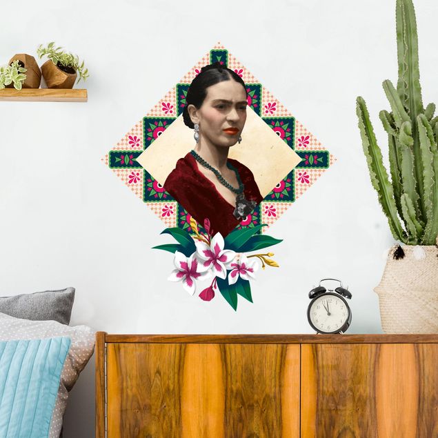 Stickers muraux nature Frida Kahlo - Fleurs et géométrie