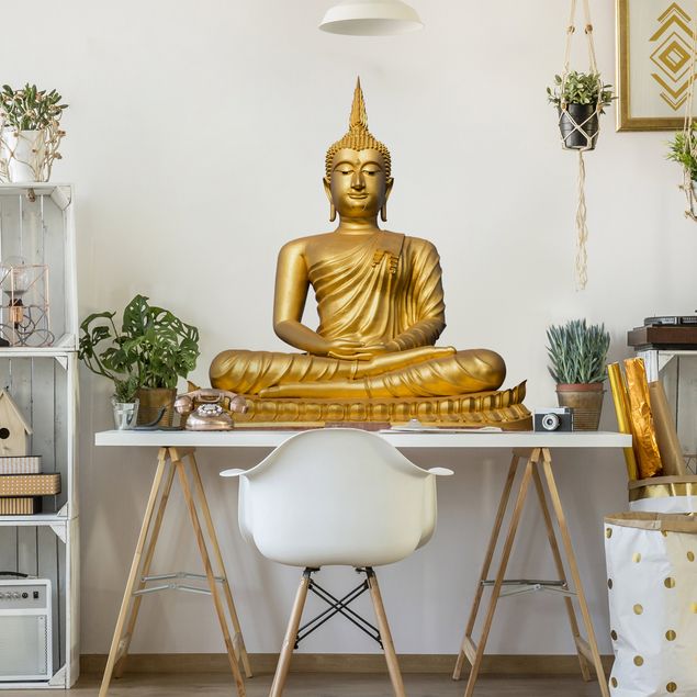 Stickers muraux salon zen Bouddha en or
