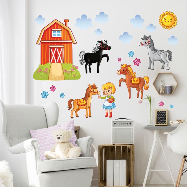 Stickers muraux chevaux Farm Set with Horses
