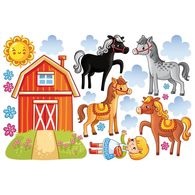 Stickers muraux animaux de la ferme Farm Set with Horses