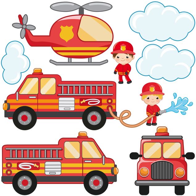 Sticker mural - Firefighter Set with Vehicles