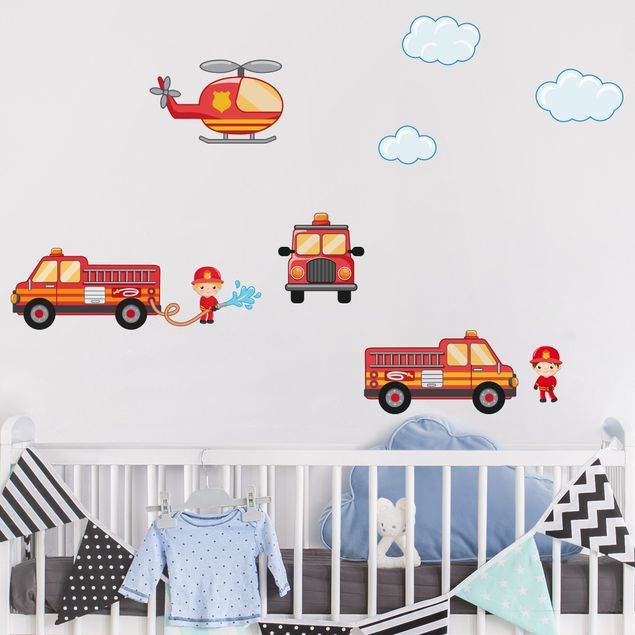 Décoration chambre bébé Lot pompier avec véhicules