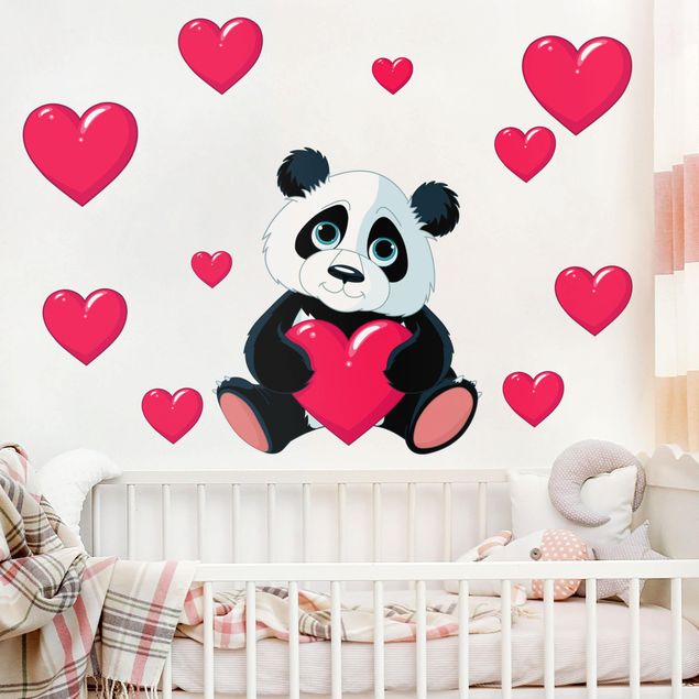Sticker mural jungle Panda avec des cœurs