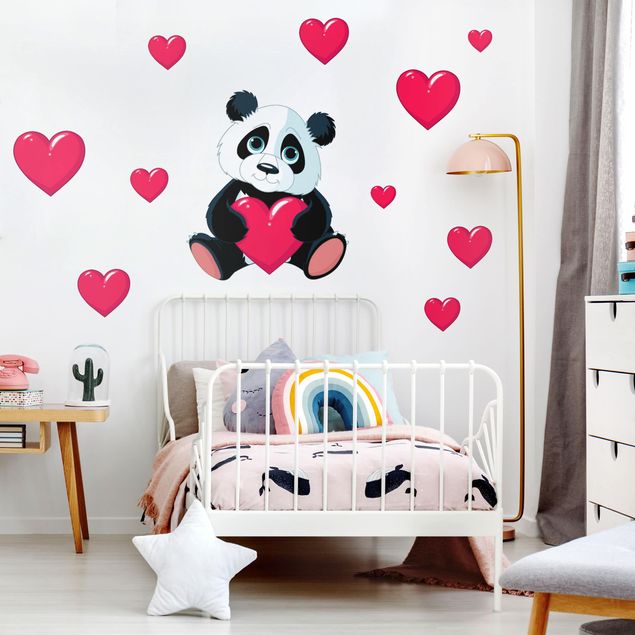 Sticker mural panda Panda avec des cœurs