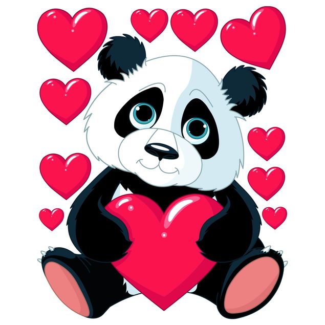 Sticker mur animaux Panda avec des cœurs