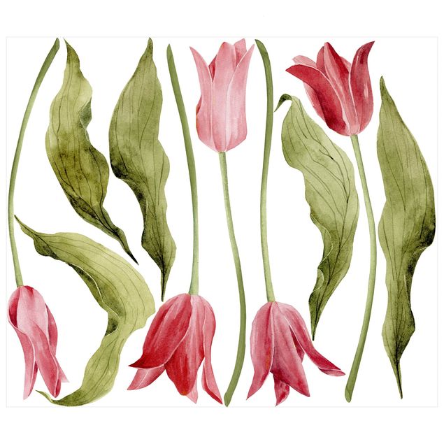 Stickers muraux Tulipes rouges - Lot aquarelle