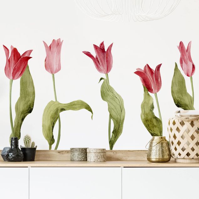 Déco mur cuisine Tulipes rouges - Lot aquarelle