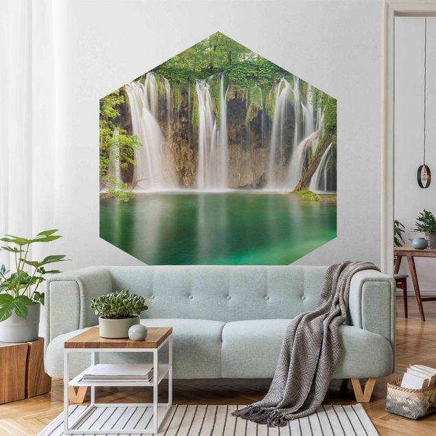 Papier peint panoramique forêt Chute d'eau Plitvice Lakes