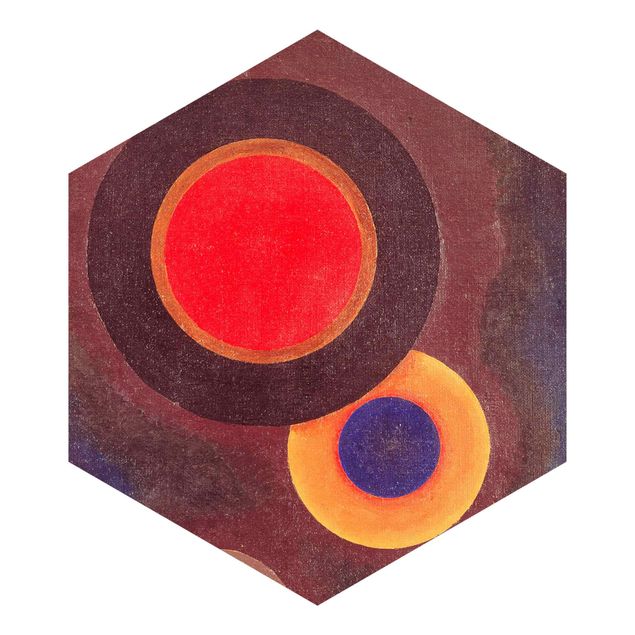Papier peint rouge Wassily Kandinsky - Cercles et lignes