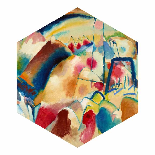 Tableaux Kandinsky Wassily Kandinsky - Paysage avec église (Paysage avec taches rouges)