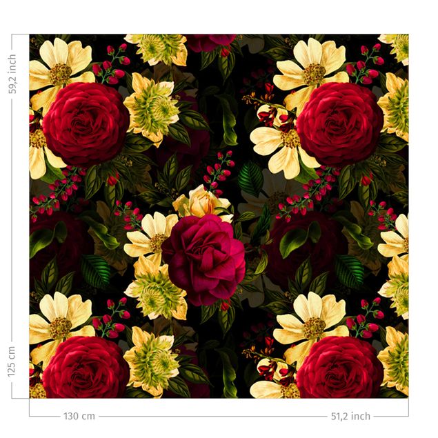 rideaux modernes White Flowers With Red Roses