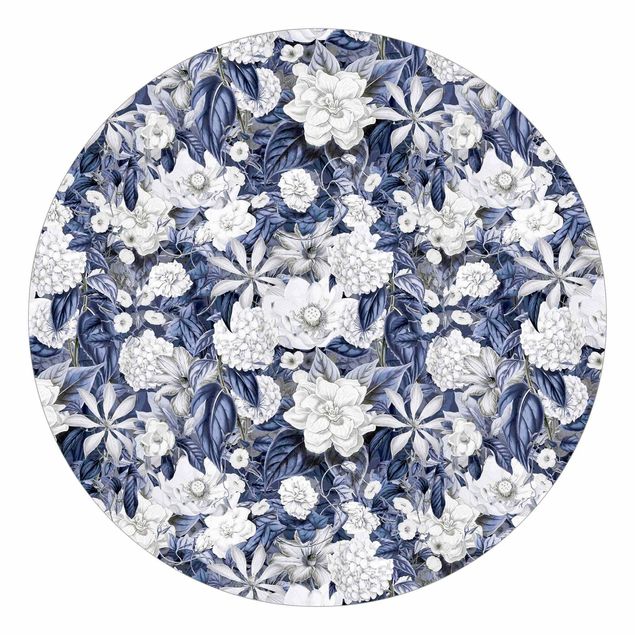 Papier peint à motifs Fleurs blanches devant bleu