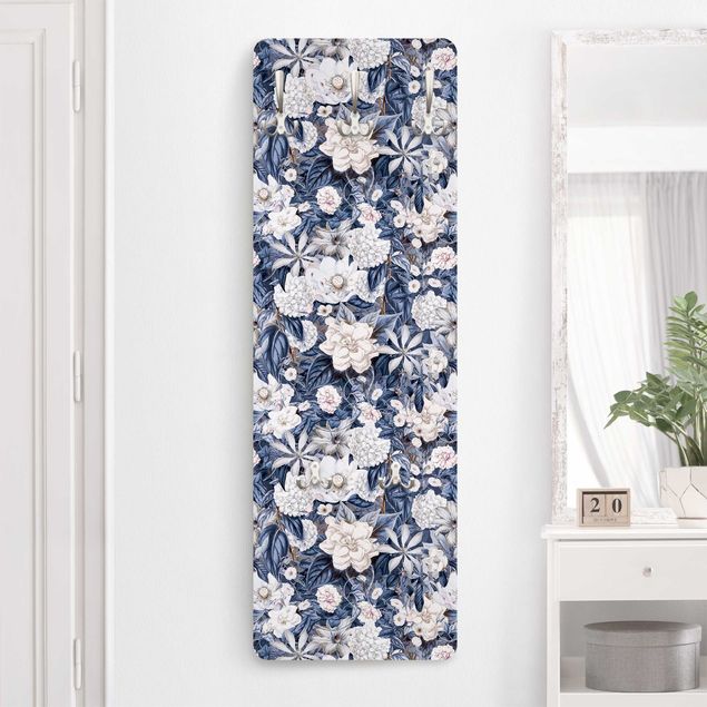 Porte-manteaux muraux avec fleurs Fleurs blanches devant bleu