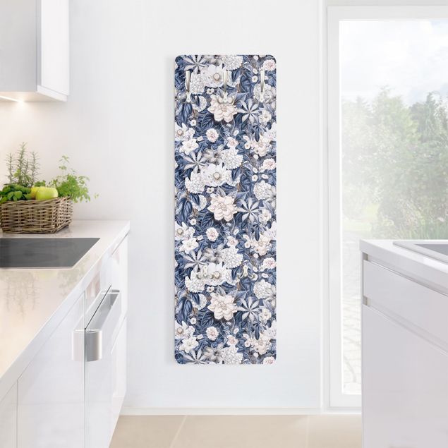 Porte-manteaux muraux avec dessins Fleurs blanches devant bleu