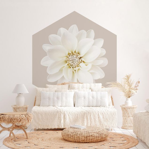 Papier peint floral Dahlia Blanc Sur Crème