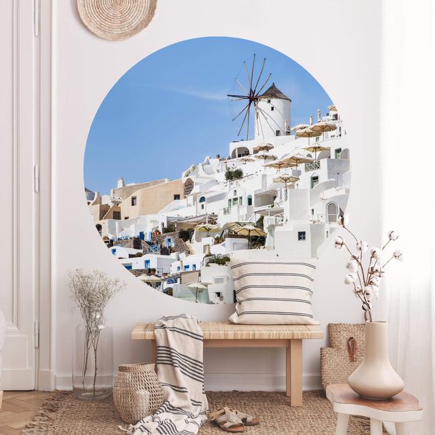 Papier peint panoramique ville Grèce blanche