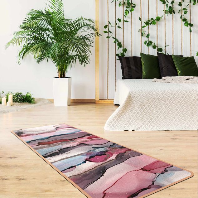 tapis abstrait Vagues de surf en violet avec rose et or