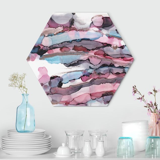 Déco mur cuisine Vagues de surf en violet avec rose et or