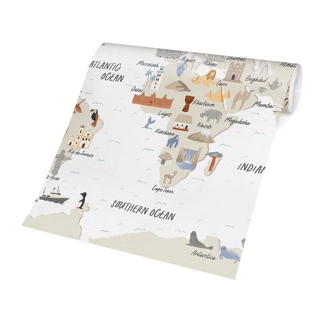 Papier peint - Carte du monde avec des lieux d'intérêt