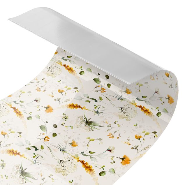 Revêtement cuisine - Motif de fleurs des champs aquarelle sur beige