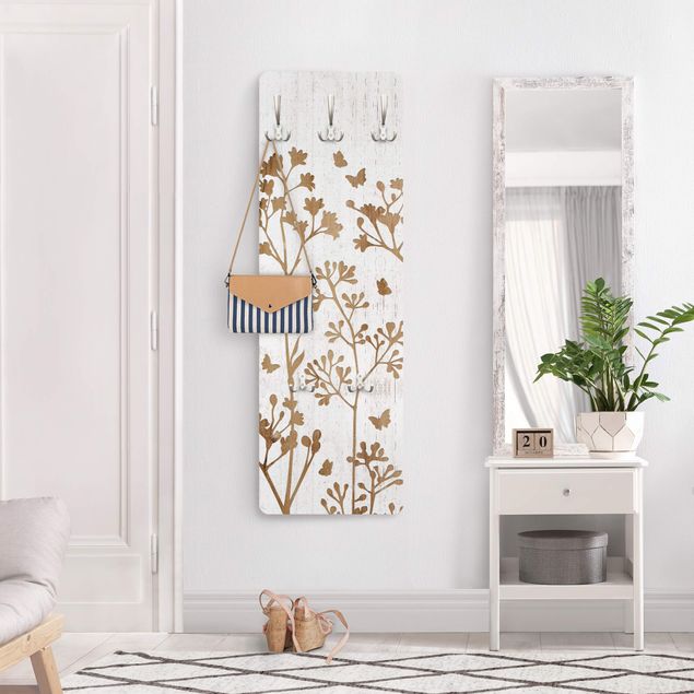 Porte-manteaux muraux avec dessins Wild Flowers with Butterflies on Wood