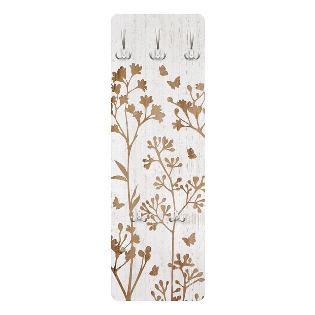 Porte-manteaux muraux blancs Wild Flowers with Butterflies on Wood