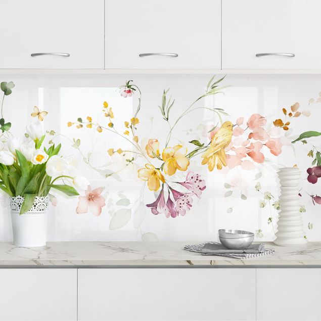 Déco mur cuisine Motif aquarelle de fleurs des champs