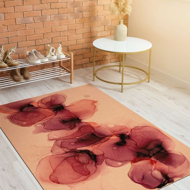 tapis rose poudré Fleurs sauvages en violet et or