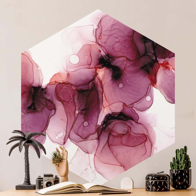 Papier peint moderne Fleurs sauvages en violet et or