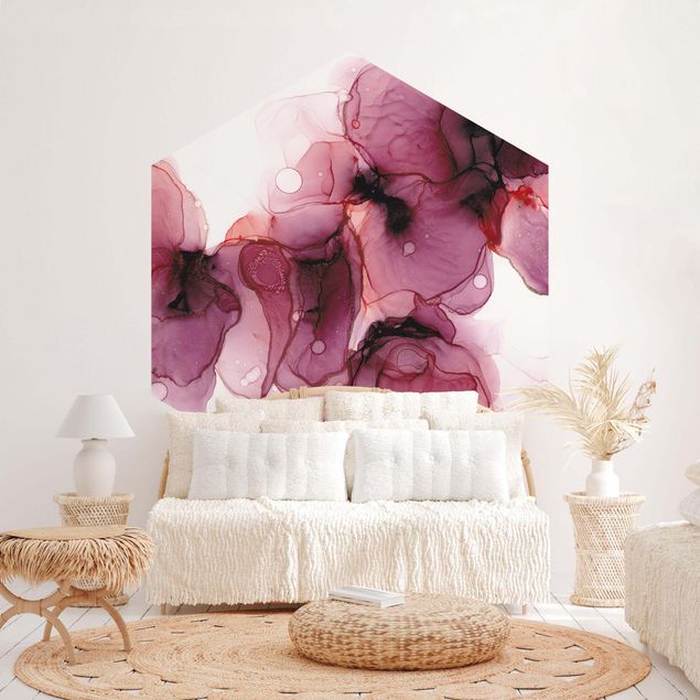 Papiers peintspanoramique hexagonal Fleurs sauvages en violet et or