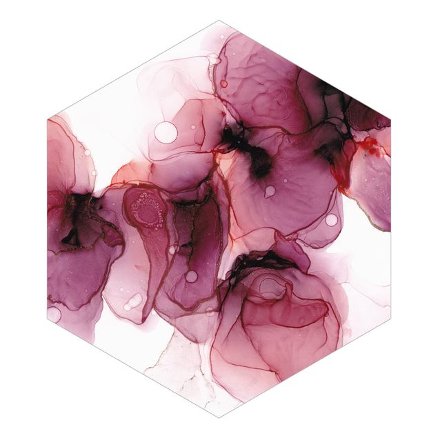 Papier peint hexagonal autocollant avec dessins - Wild Flowers In Purple And Gold