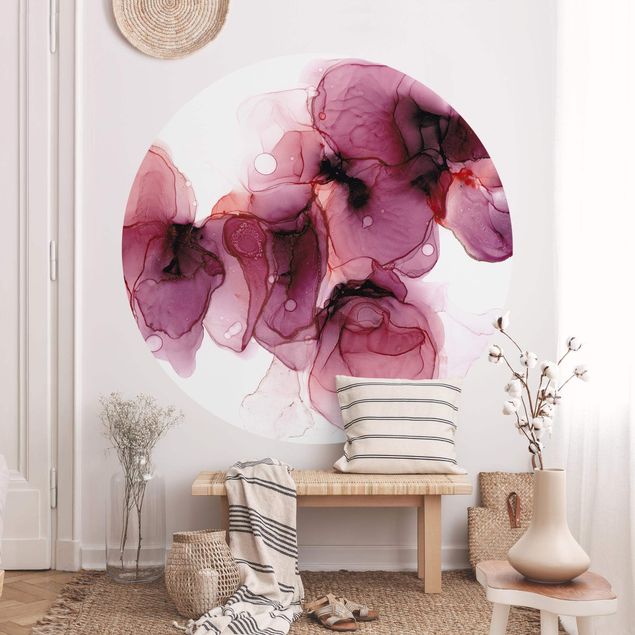 tapisserie panoramique Fleurs sauvages en violet et or