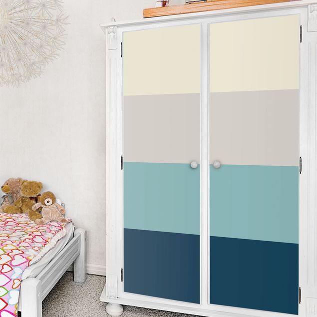 Papier adhésif pour Meuble mat Cosy Colours Stripes Lagoon - Cashmere Sand Pastel Turquoise Slate Blue