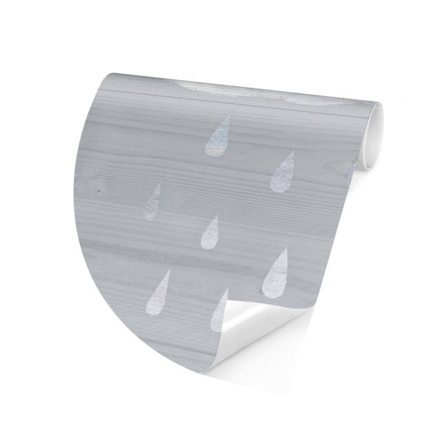 Papier peint moderne Nuage avec gouttes de pluie argentées