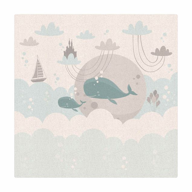 Tapis en liège - Clouds With Whale And Castle - Carré 1:1
