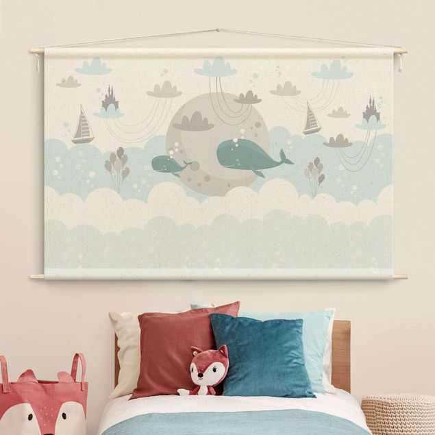 Tenture murale moderne Clouds With Whale And Castle