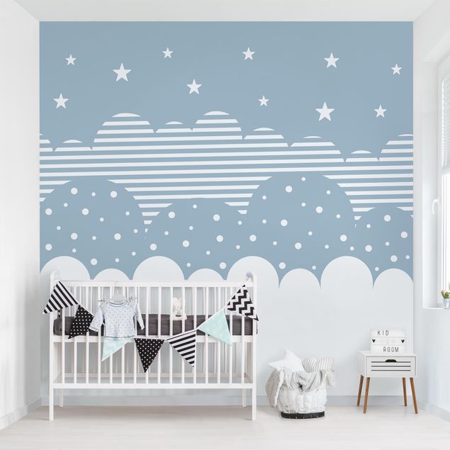 Décoration chambre bébé Nuages et étoiles - bleu