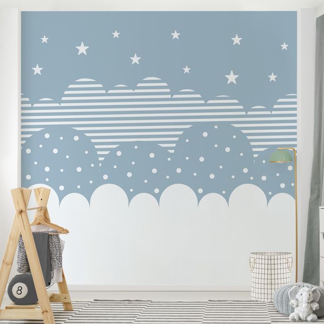 Papier peint ciel nuage Nuages et étoiles - bleu