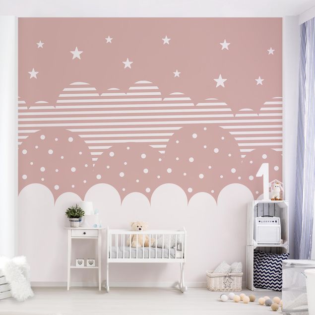 Décoration chambre bébé Nuages et étoiles - rose