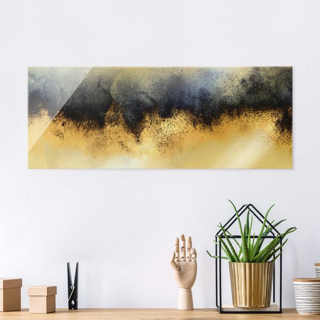 Tableau en verre - Cloudy Sky With Gold - Panorama