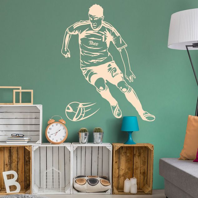 Sticker mural foot Joueur de football avec nom personnalisé