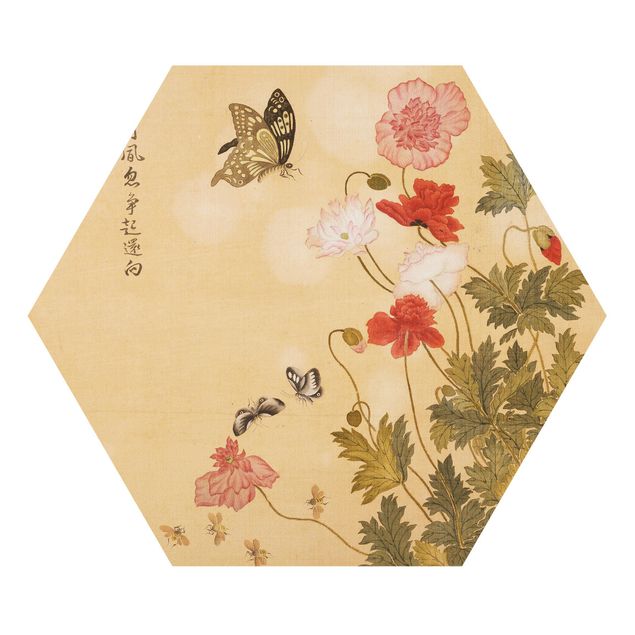 Tableau fleurs Yuanyu Ma - Poppy Flower And Butterfly