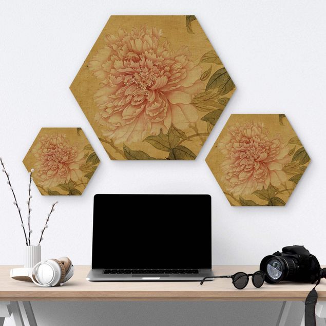 Hexagone en bois - Yun Shouping - Chrysanthemum