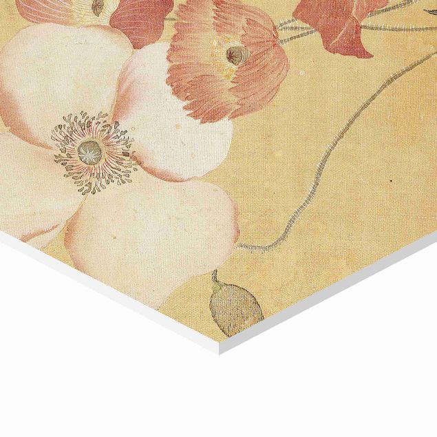 Tableau hexagonal Yun Shouping - Poppy Flower