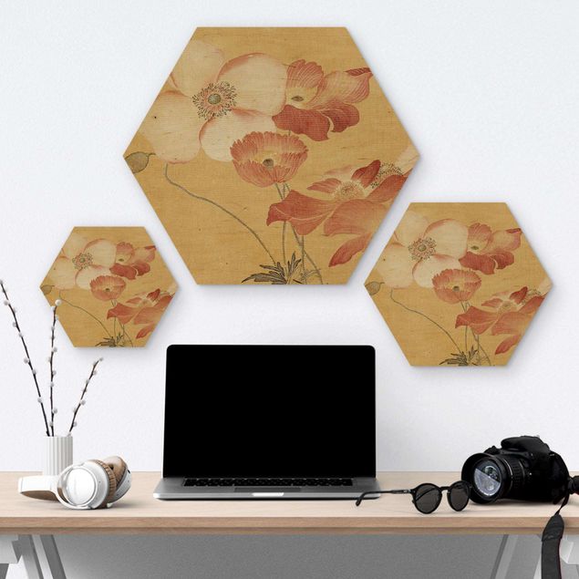 Hexagone en bois - Yun Shouping - Poppy Flower