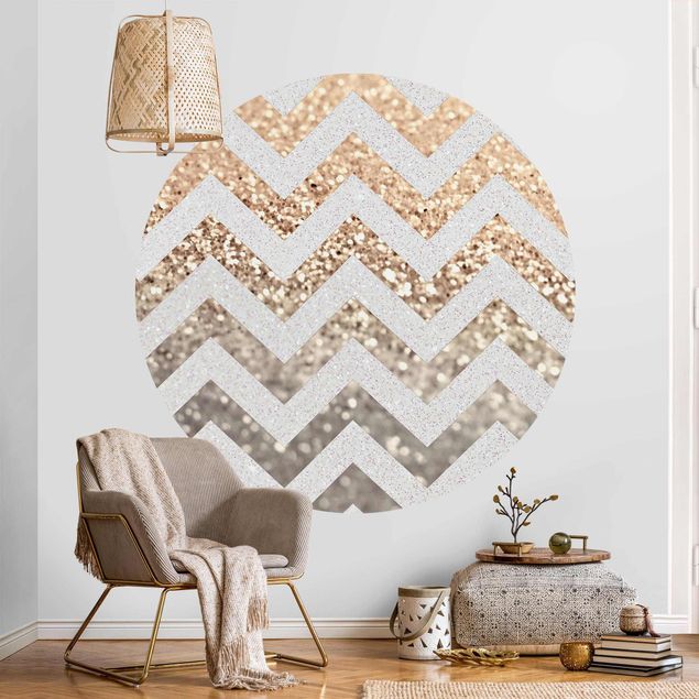 Tapisserie moderne Zigzag Lines With Golden Glitter and Silver