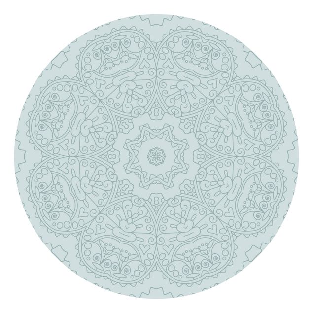 Papier peint à motifs Fleur Mandala dentelée avec étoile en turquoise