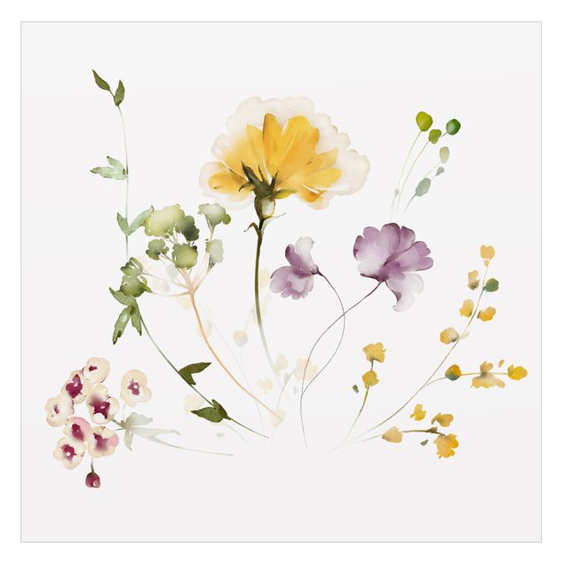 Décoration pour fenêtre - Délicates fleurs jaunes et violettes aquarelle