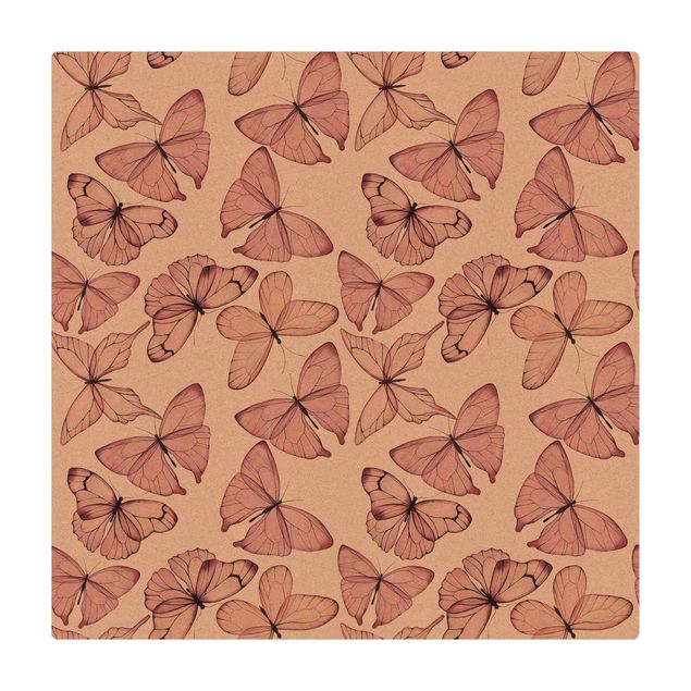 Tapis en liège - Delicate Pink Butterfly - Carré 1:1